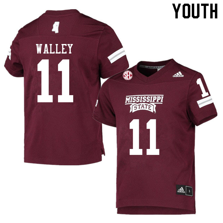 Youth #11 Jaden Walley Mississippi State Bulldogs College Football Jerseys Sale-Maroon - Click Image to Close